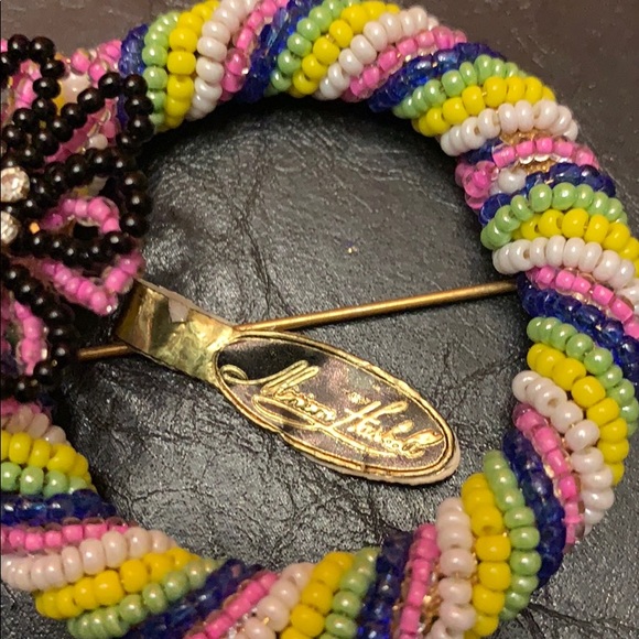 MIRIAM HASKELL MULTI-COLORED BEADED FLOWER BROOCH - Picture 3 of 6